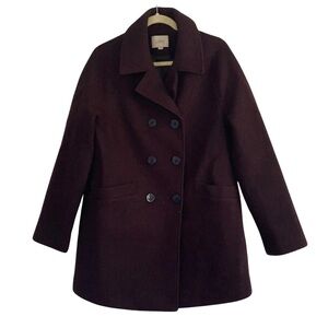 Loft Maroon Double Breasted Wool Coat Long Sleeve Black Lined Womens Size Large